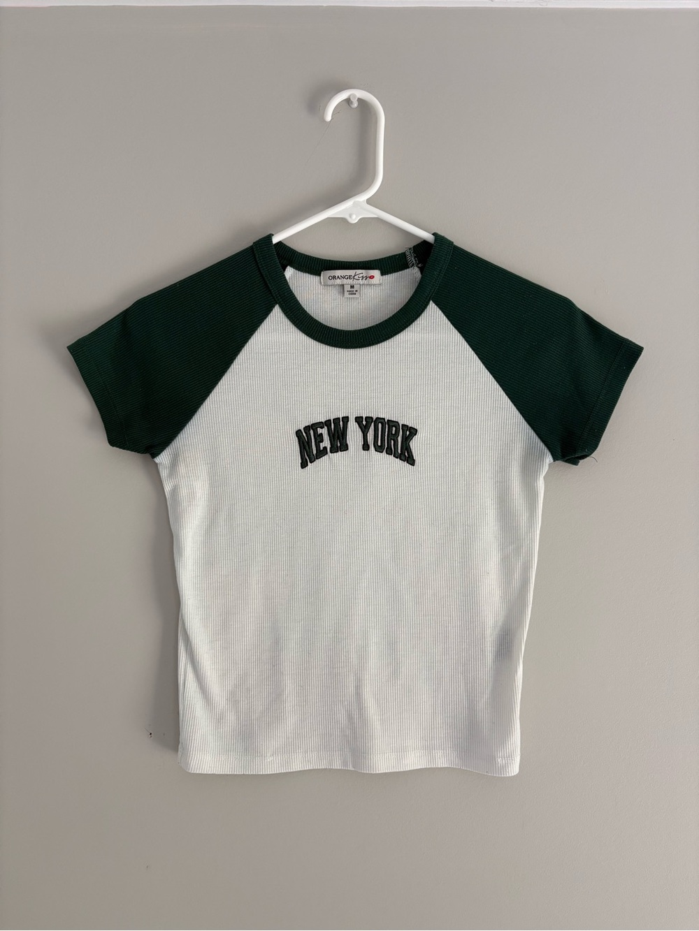 Orange Kiss Green & White New York Raglan Tee